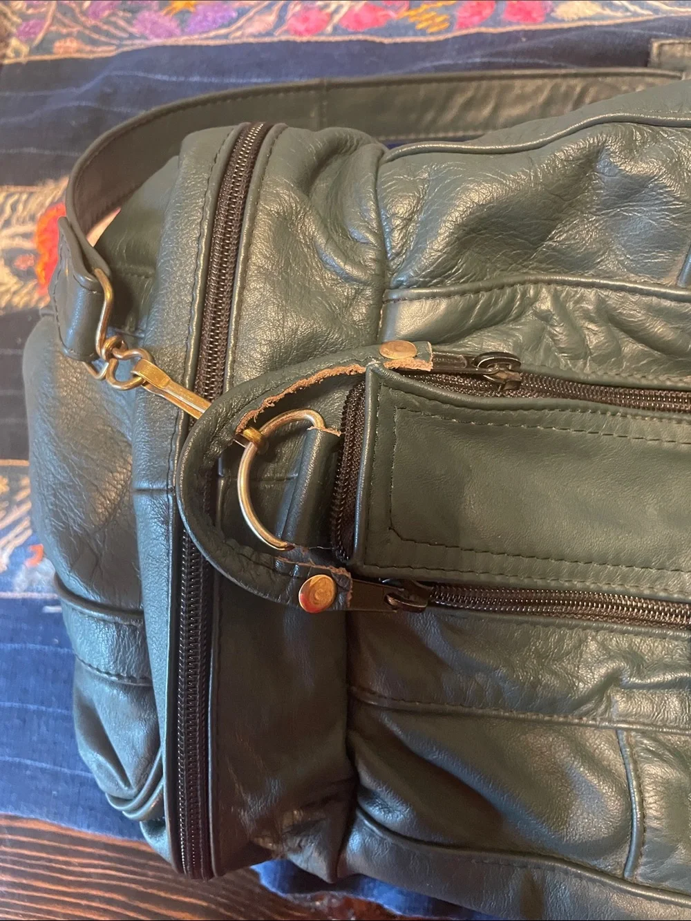 Hecho en Mexico Vintage Leather Weekender Tote Bag in Dark Teal Unisex